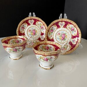 SET of 2 Lady Hamilton Cup & Saucers by Royal Albert